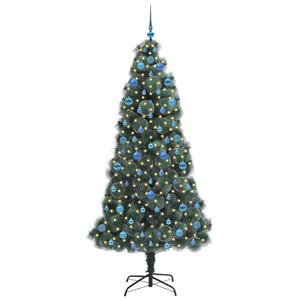 Künstlicher vorbeleuchteter Weihnachtsbaum mit Kugelset 210 cm