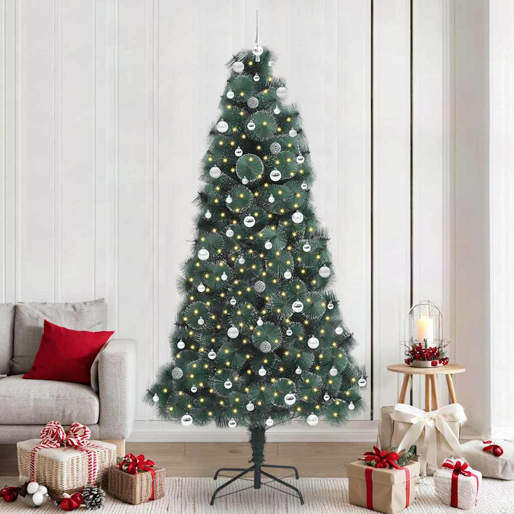 Künstlicher vorbeleuchteter Weihnachtsbaum mit Kugelset Grün