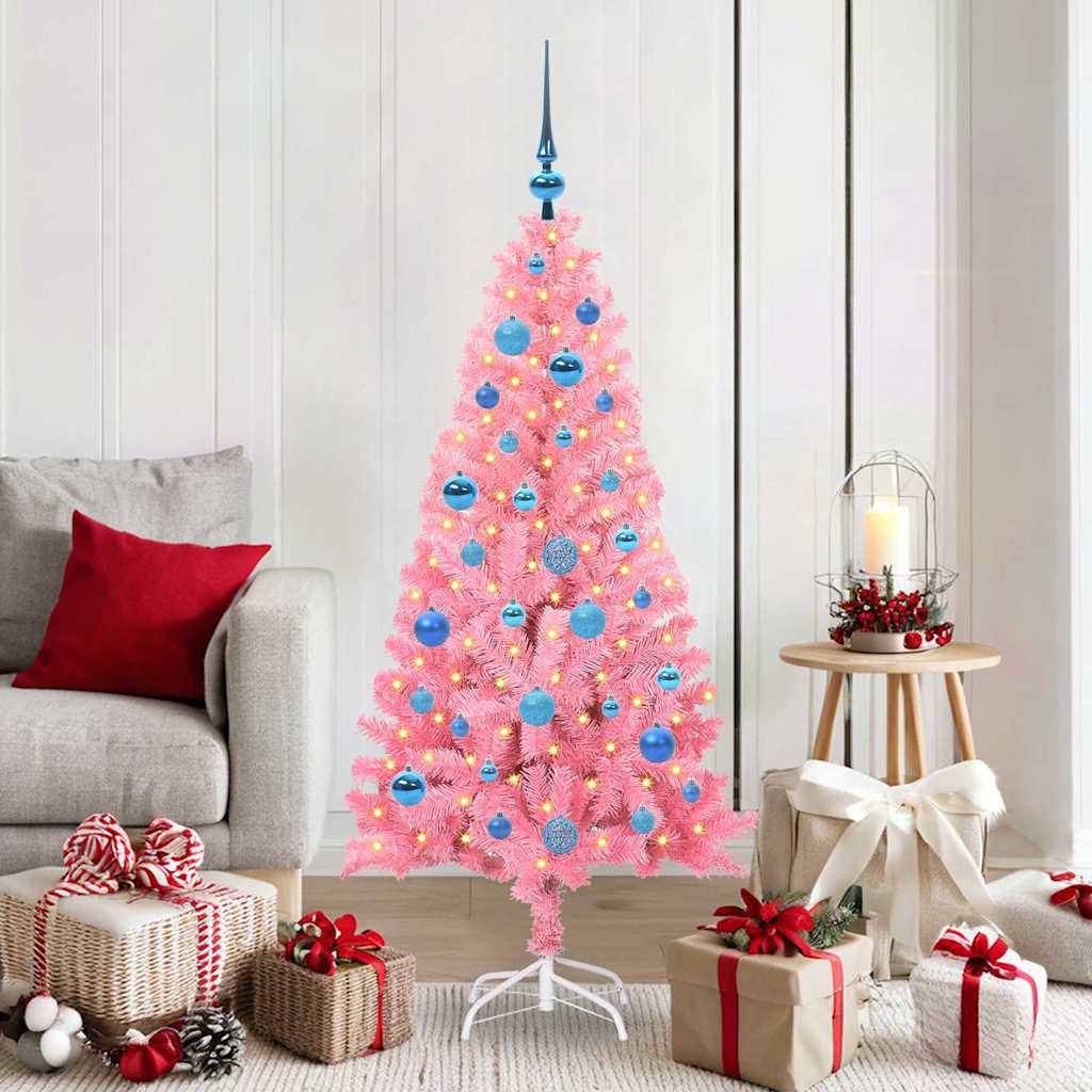 Weihnachtsbaum mit 150 LEDs mit Ständer Rosa 150 cm PVC