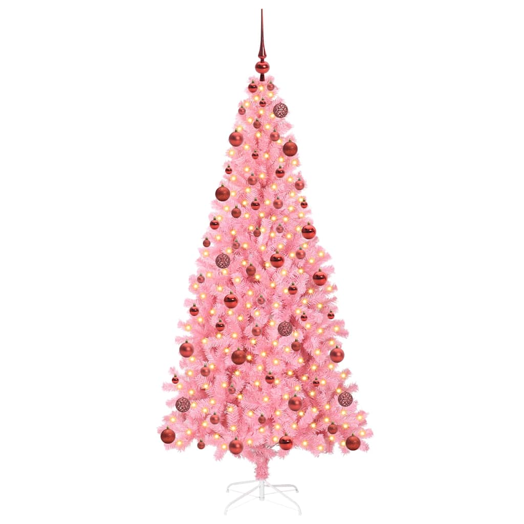 Weihnachtsbaum mit LED-Beleuchtung Rosa 180 cm PVC und Stahl