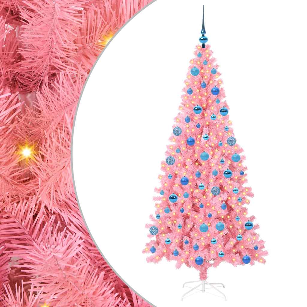 Weihnachtsbaum mit 300 LEDs mit Ständer Rosa 180 cm PVC