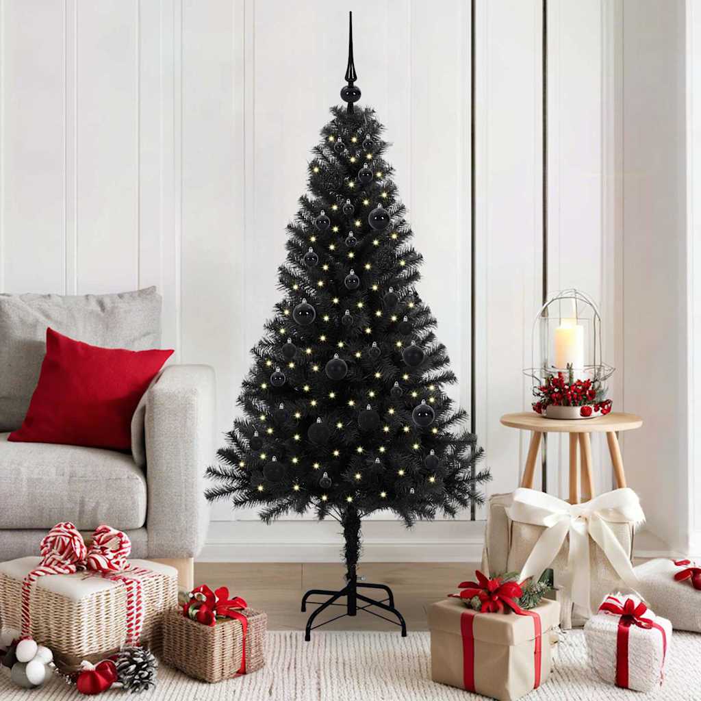Weihnachtsbaum mit 150 LEDs mit Ständer Schwarz 150 cm PVC