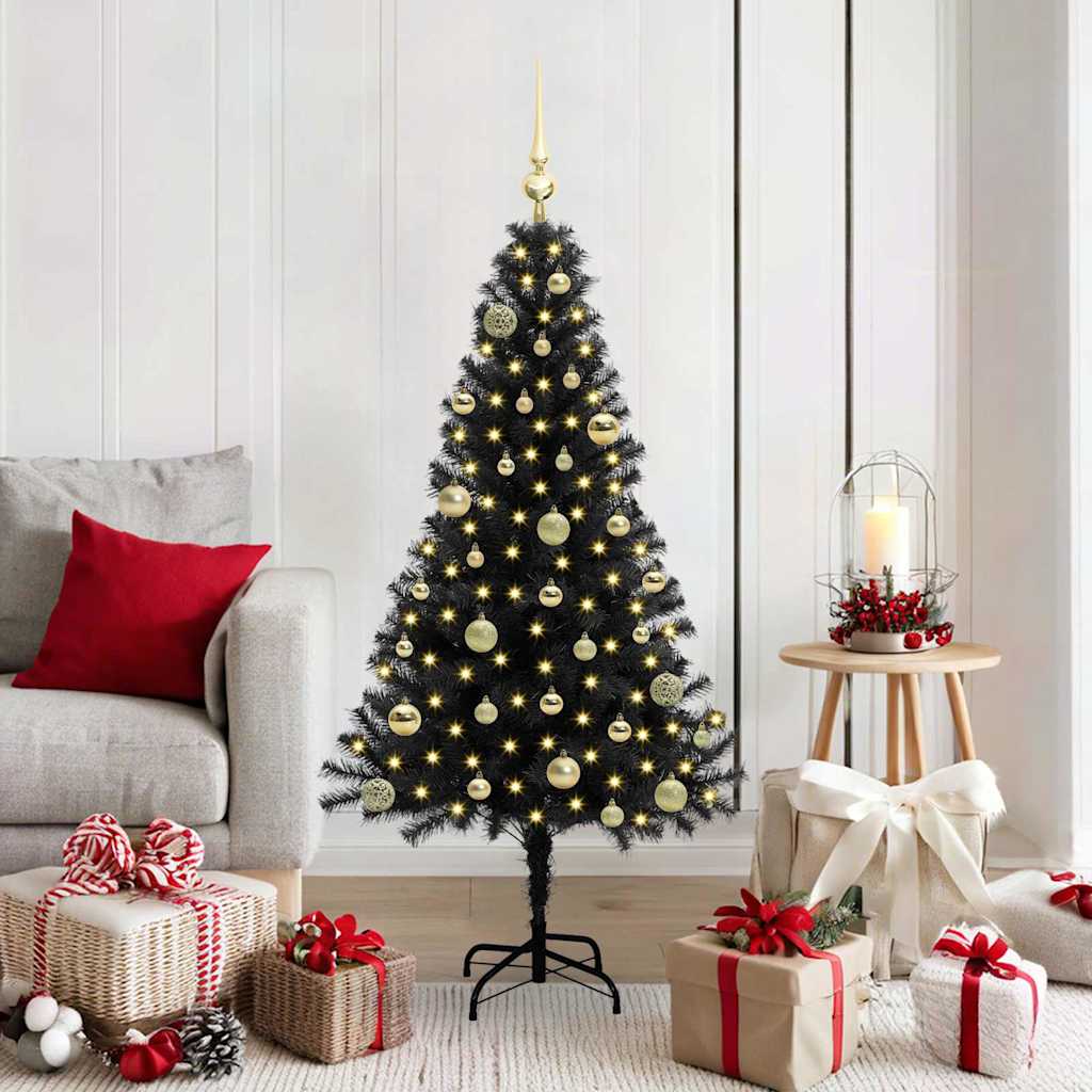 Weihnachtsbaum mit 150 LEDs mit Ständer Schwarz 150 cm PVC