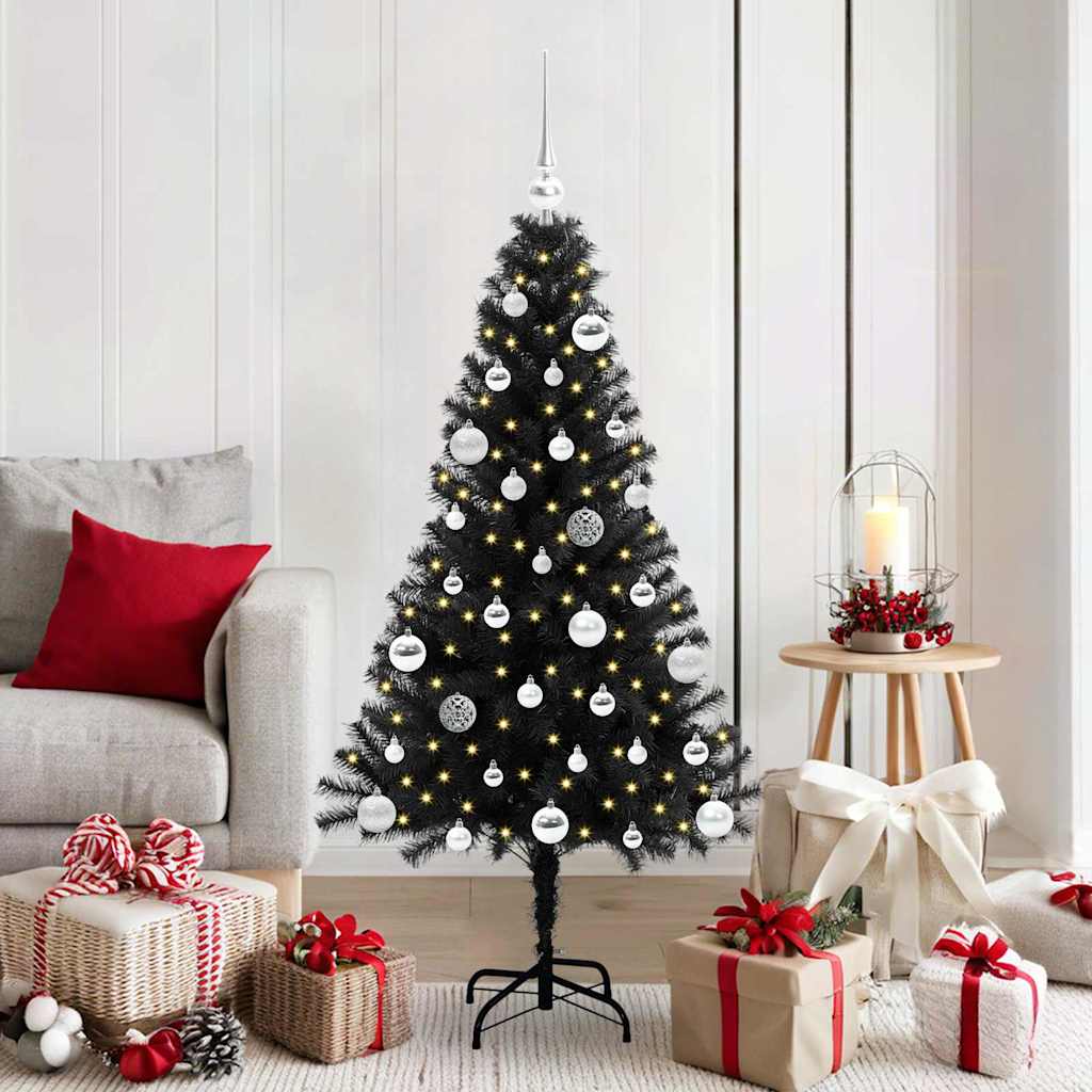 Weihnachtsbaum mit 150 LEDs mit Ständer Schwarz 150 cm PVC