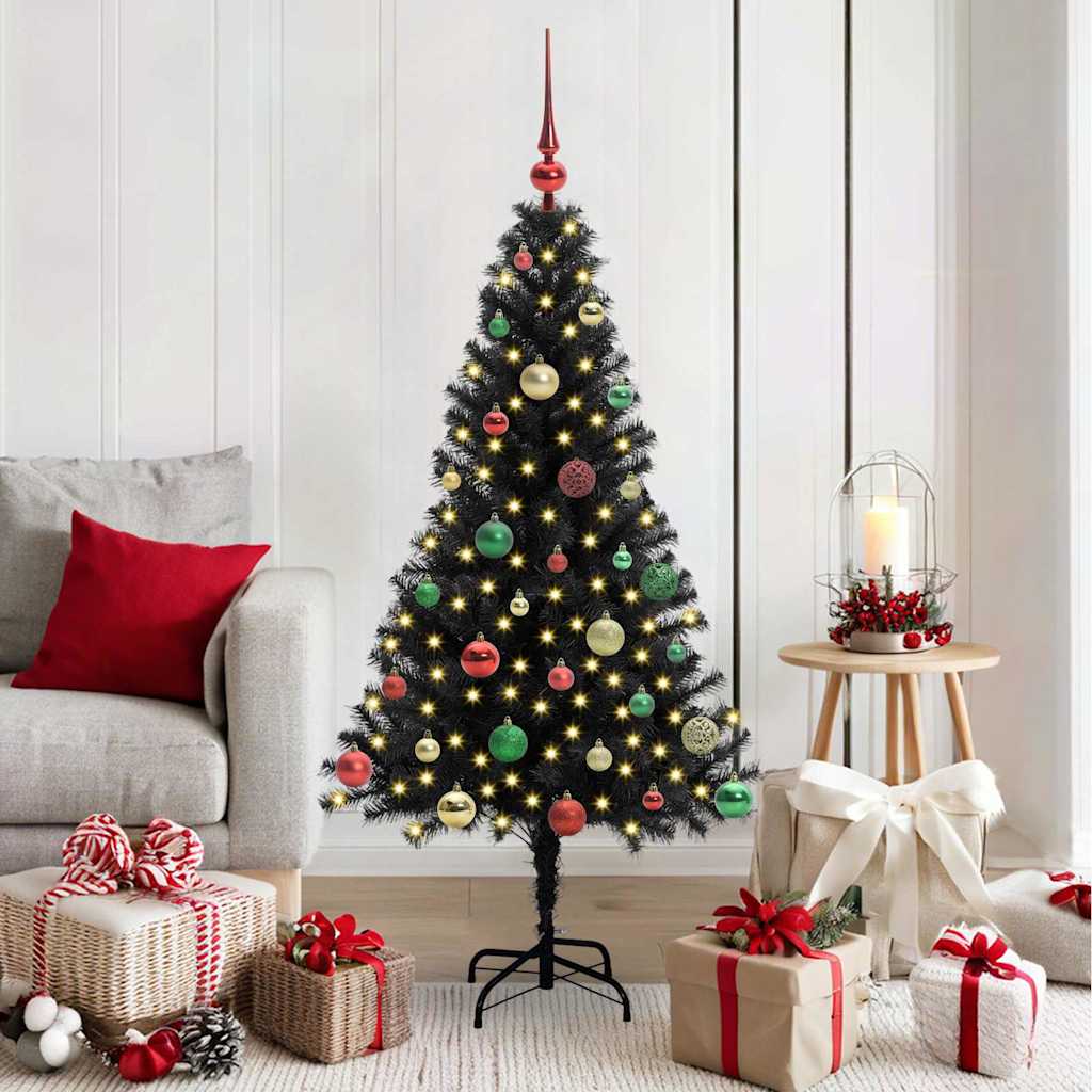 Weihnachtsbaum mit 150 LEDs mit Ständer Schwarz 150 cm PVC