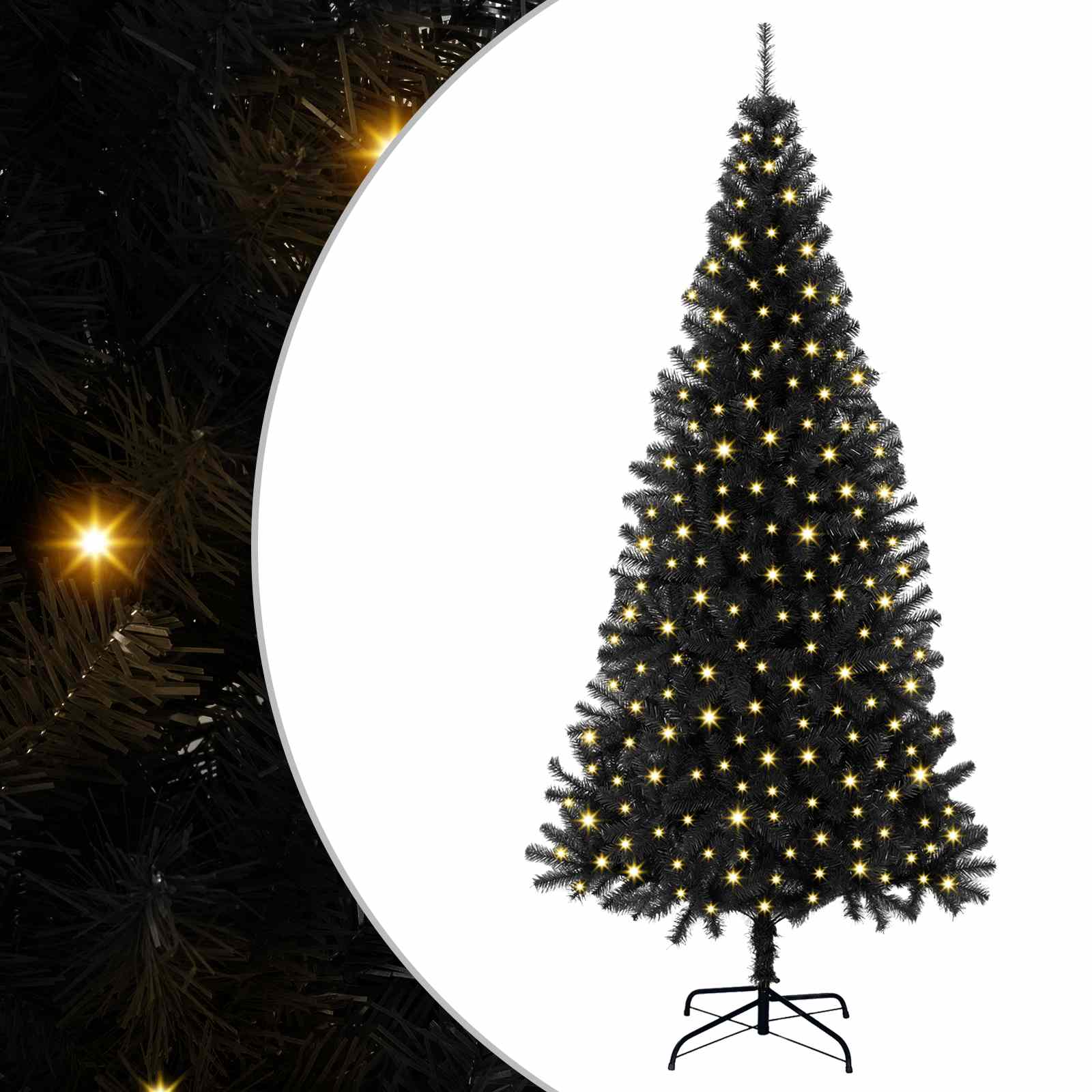 Weihnachtsbaum mit 300 LEDs mit Ständer Schwarz 180 cm PVC