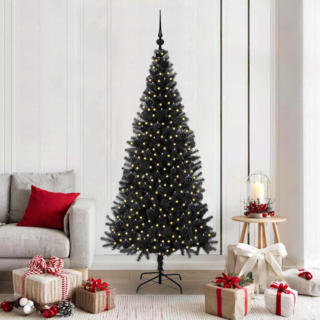Weihnachtsbaum mit 300 LEDs mit Ständer Schwarz 180 cm PVC