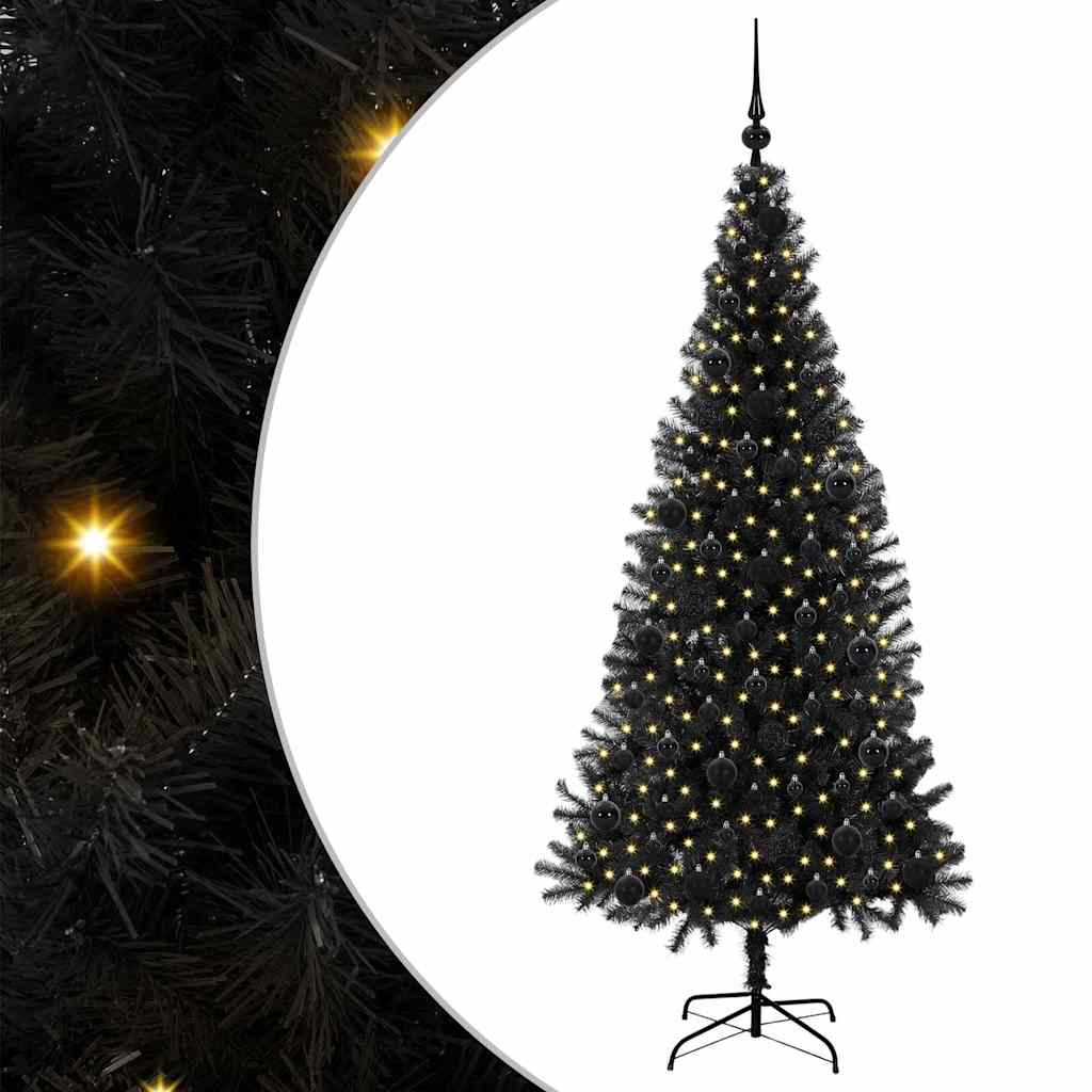 Weihnachtsbaum mit 300 LEDs mit Ständer Schwarz 180 cm PVC