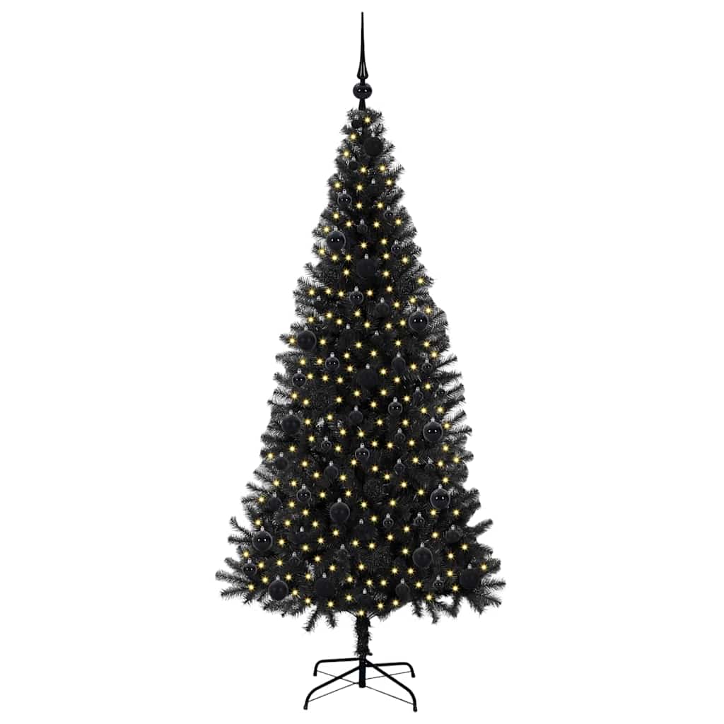 Weihnachtsbaum mit 300 LEDs mit Ständer Schwarz 180 cm PVC