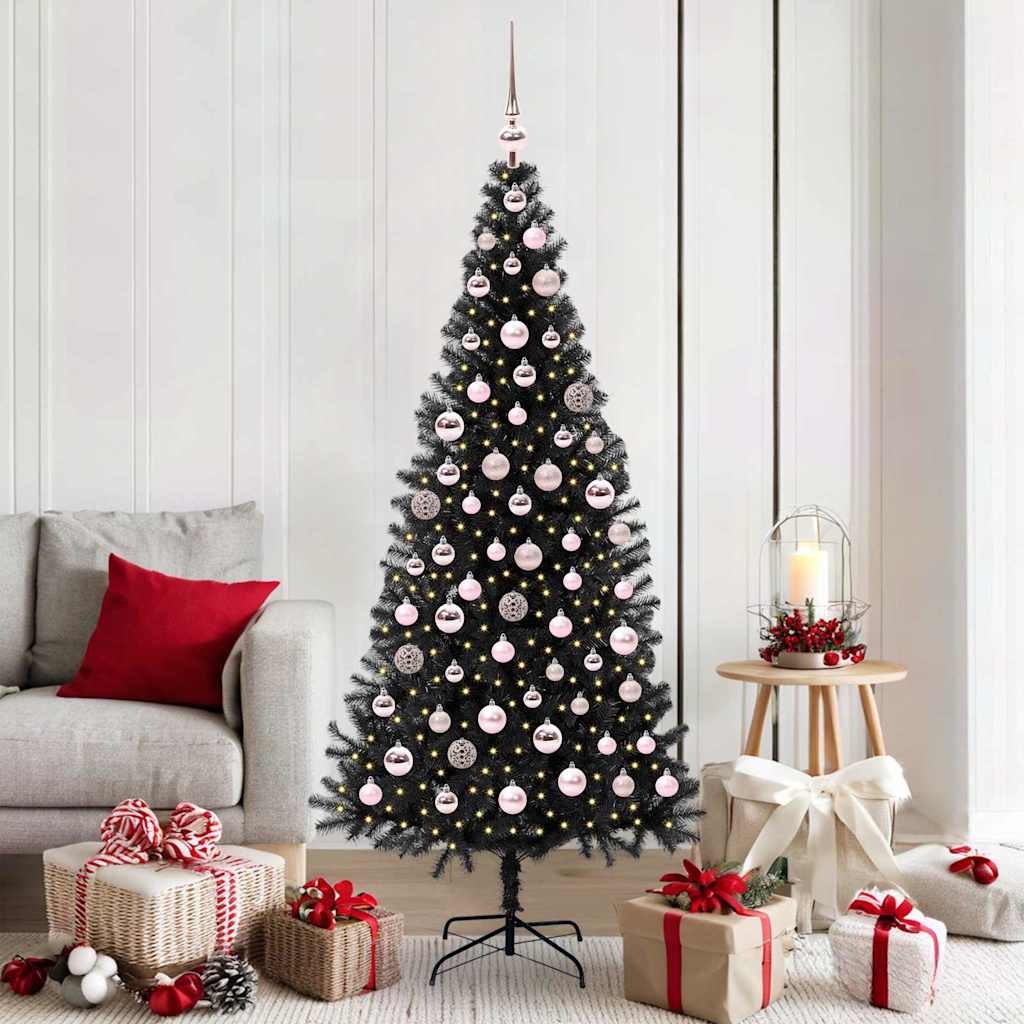 Weihnachtsbaum mit 300 LEDs mit Ständer Schwarz 180 cm PVC