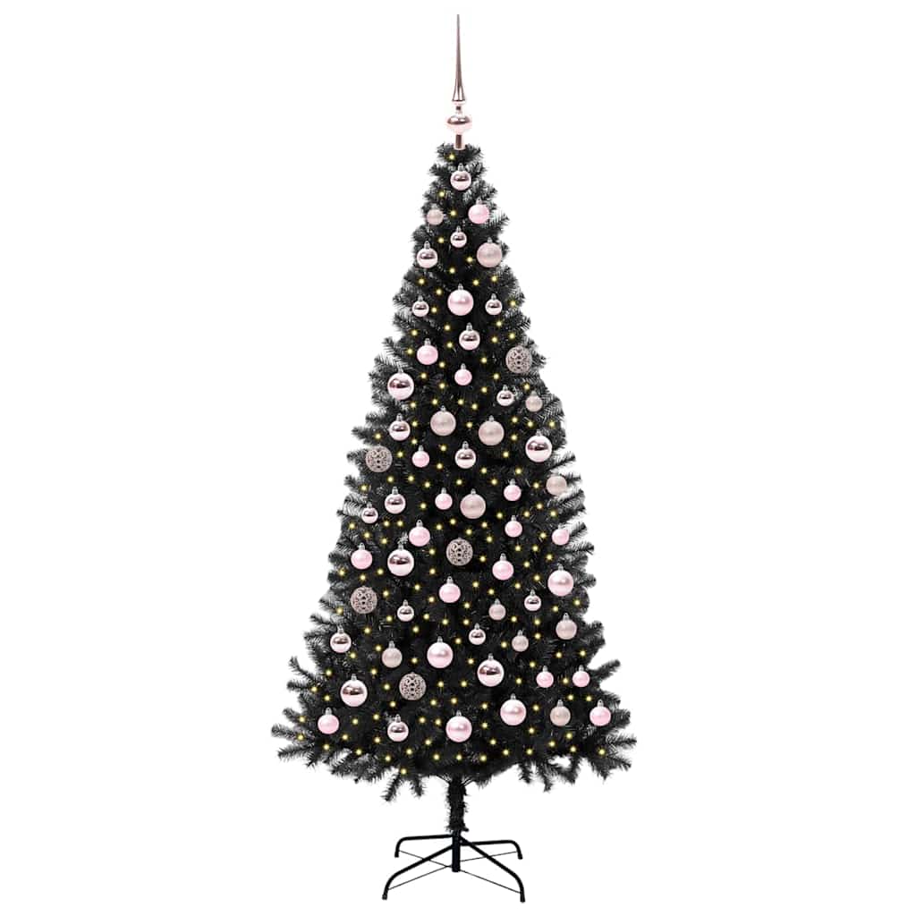 Weihnachtsbaum mit 300 LEDs mit Ständer Schwarz 180 cm PVC