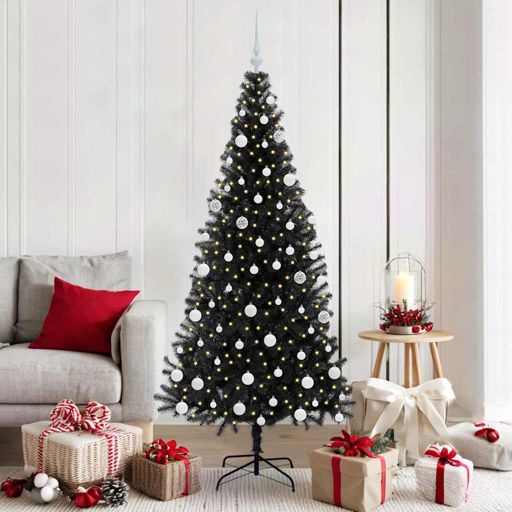 Weihnachtsbaum mit 300 LEDs mit Ständer Schwarz 180 cm PVC