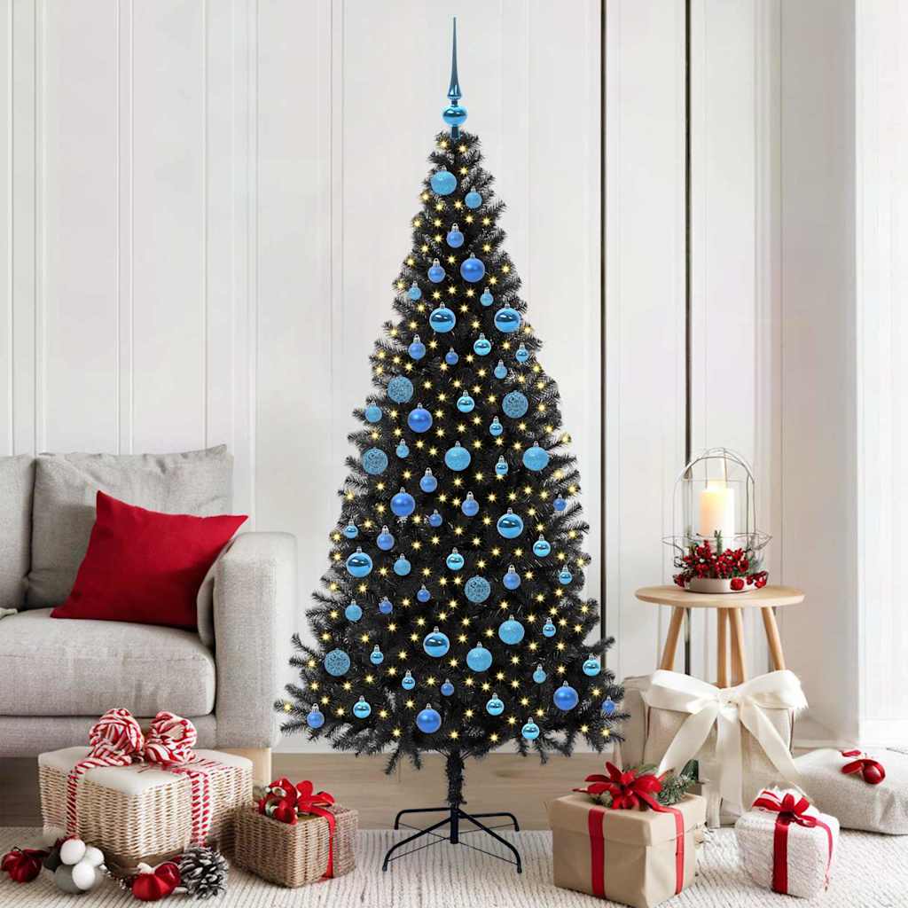 Weihnachtsbaum mit 300 LEDs mit Ständer Schwarz 180 cm PVC