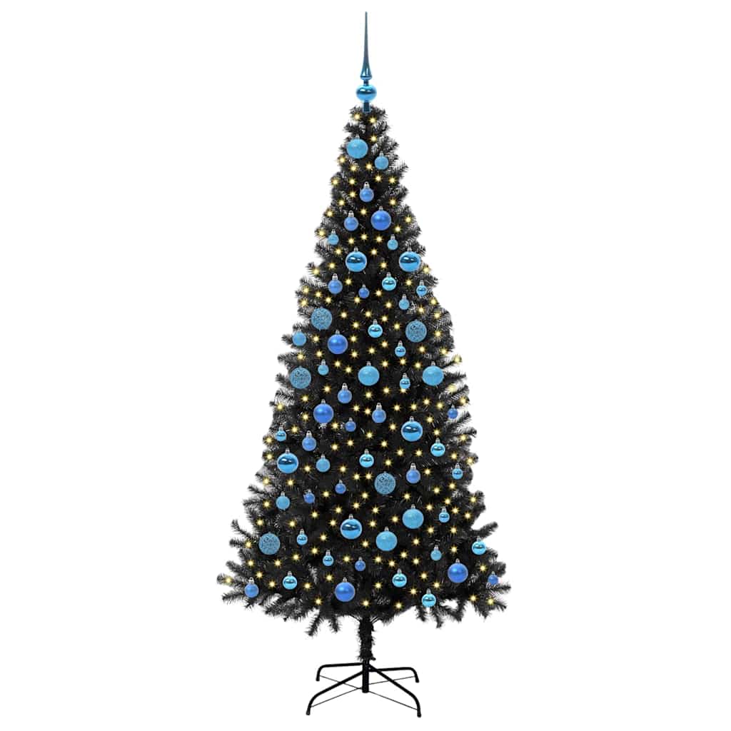 Weihnachtsbaum mit 300 LEDs mit Ständer Schwarz 180 cm PVC