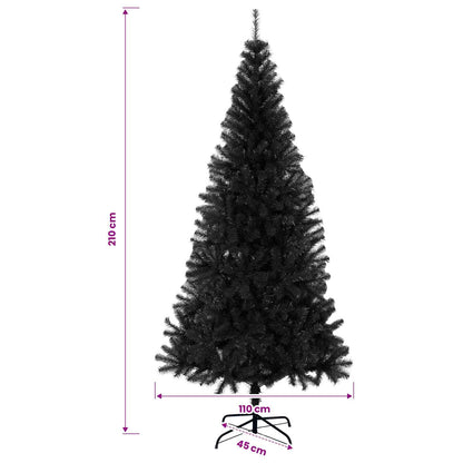 Weihnachtsbaum mit LED-Beleuchtung Schwarz 210 cm PVC und Stahl