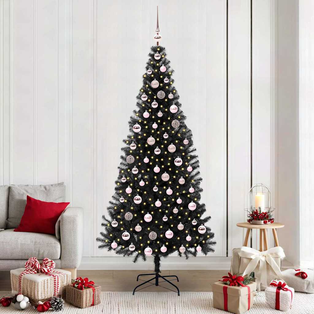 Weihnachtsbaum mit 300 LEDs mit Ständer Schwarz 210 cm PVC