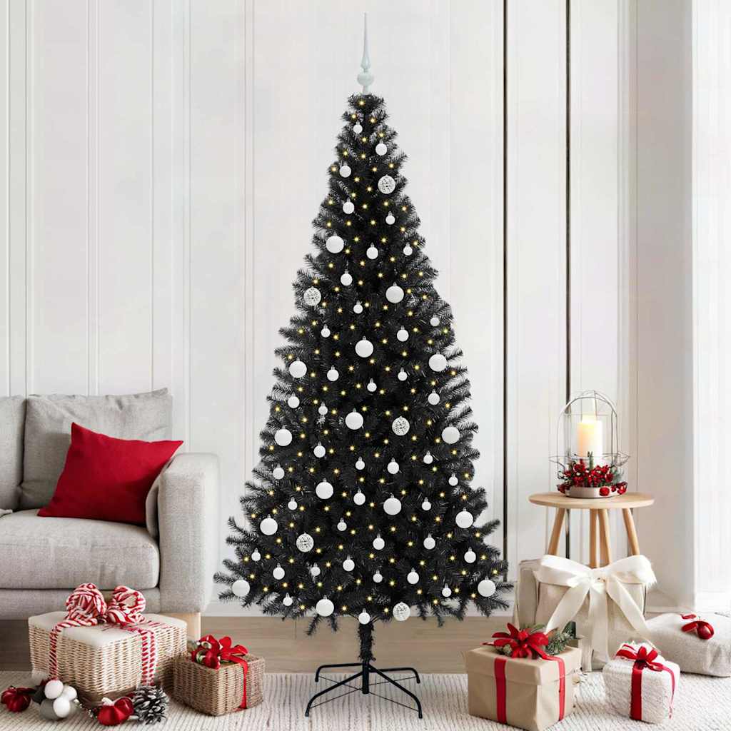 Weihnachtsbaum mit 300 LEDs mit Ständer Schwarz 210 cm PVC