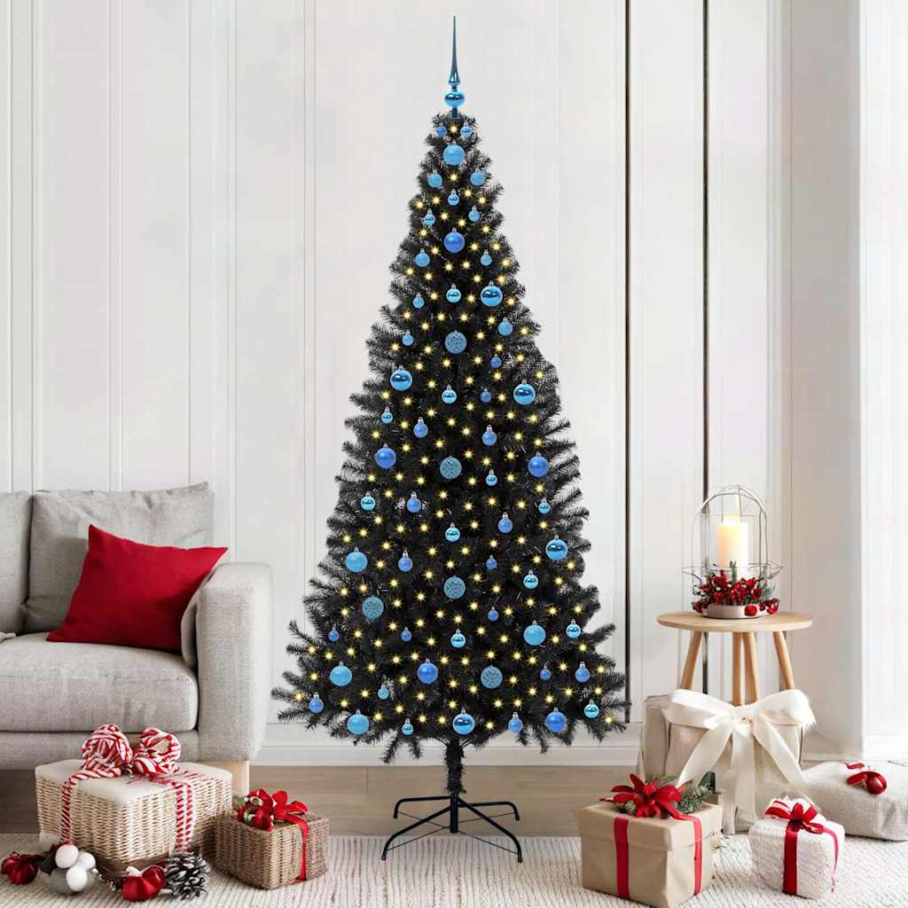 Weihnachtsbaum mit 300 LEDs mit Ständer Schwarz 210 cm PVC