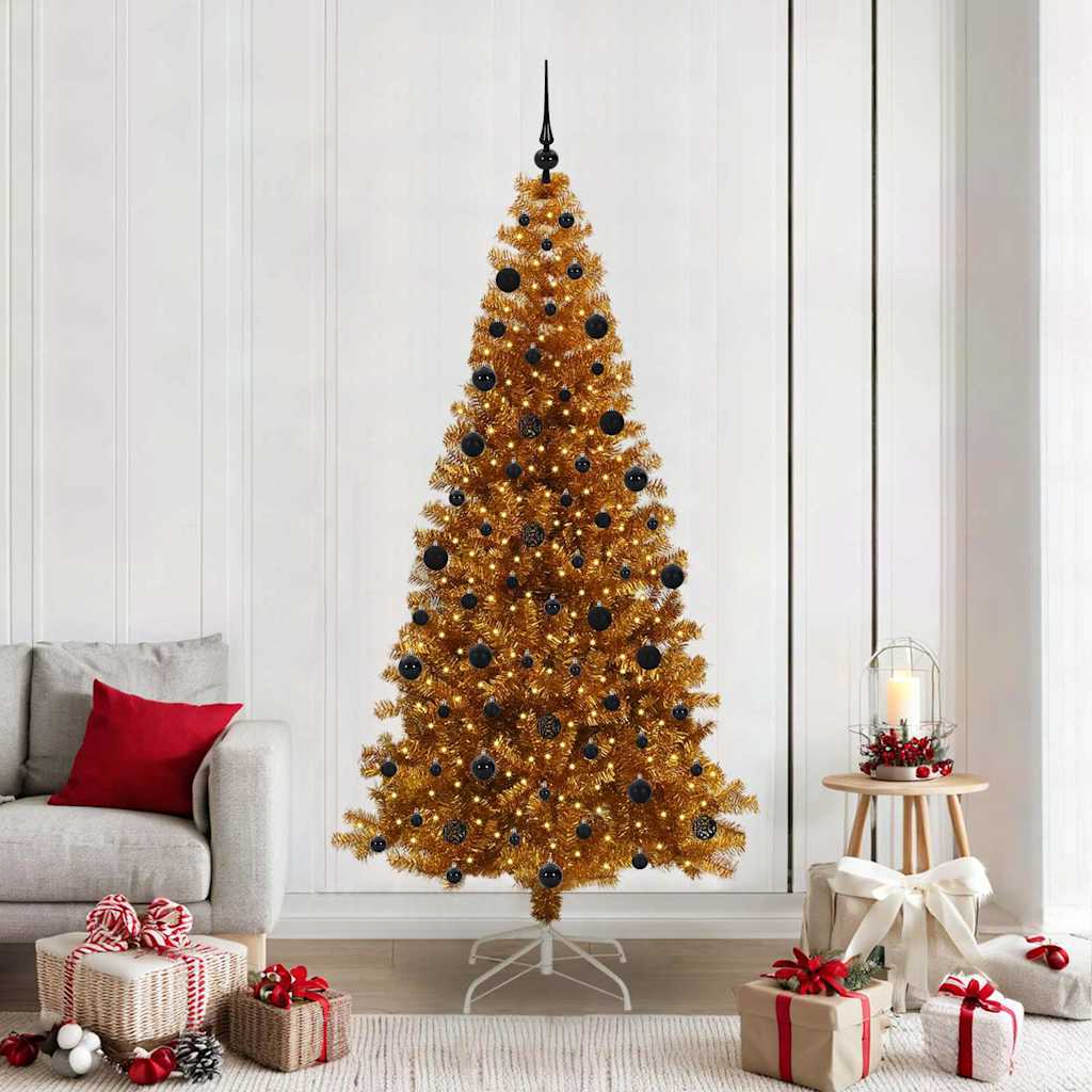 Weihnachtsbaum mit LED-Beleuchtung Gold 210 cm PET und Stahl