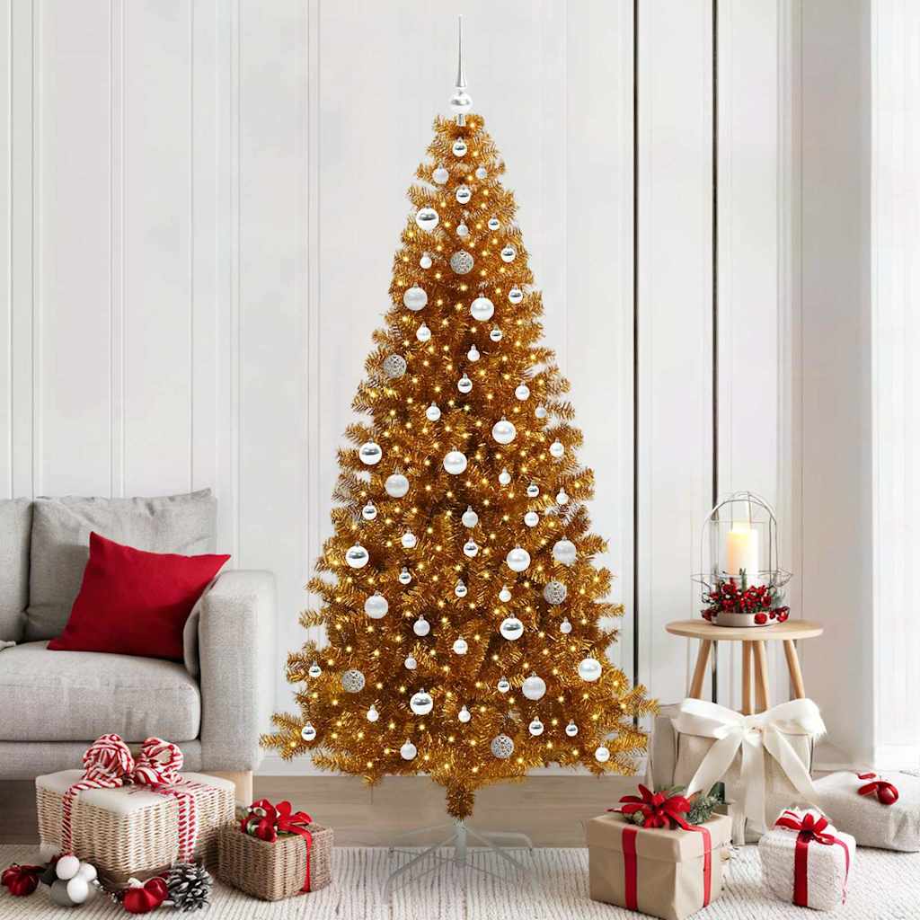 Weihnachtsbaum mit LED-Beleuchtung Gold 210 cm PET und Stahl