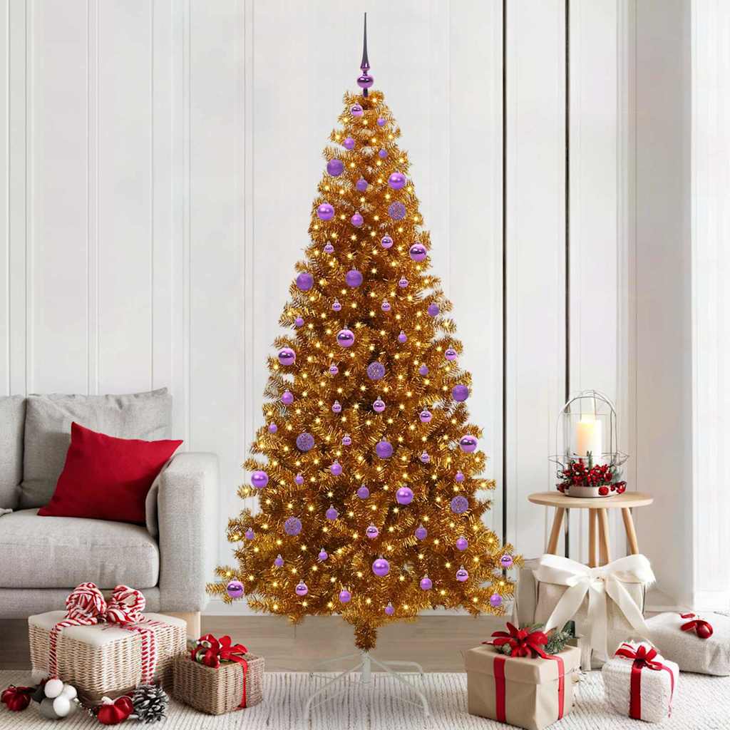 Weihnachtsbaum mit LED-Beleuchtung Gold 210 cm PET und Stahl
