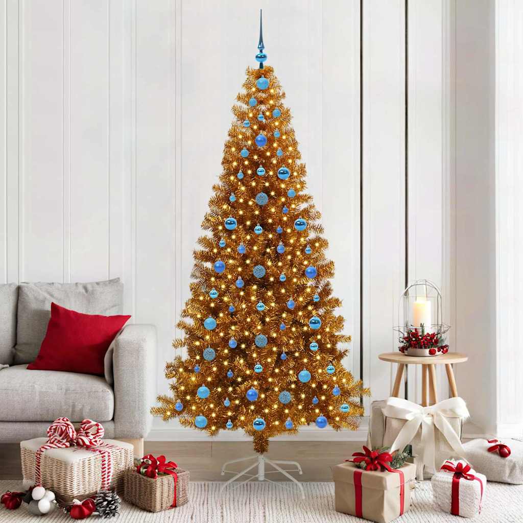 Weihnachtsbaum mit LED-Beleuchtung Gold 210 cm PET und Stahl