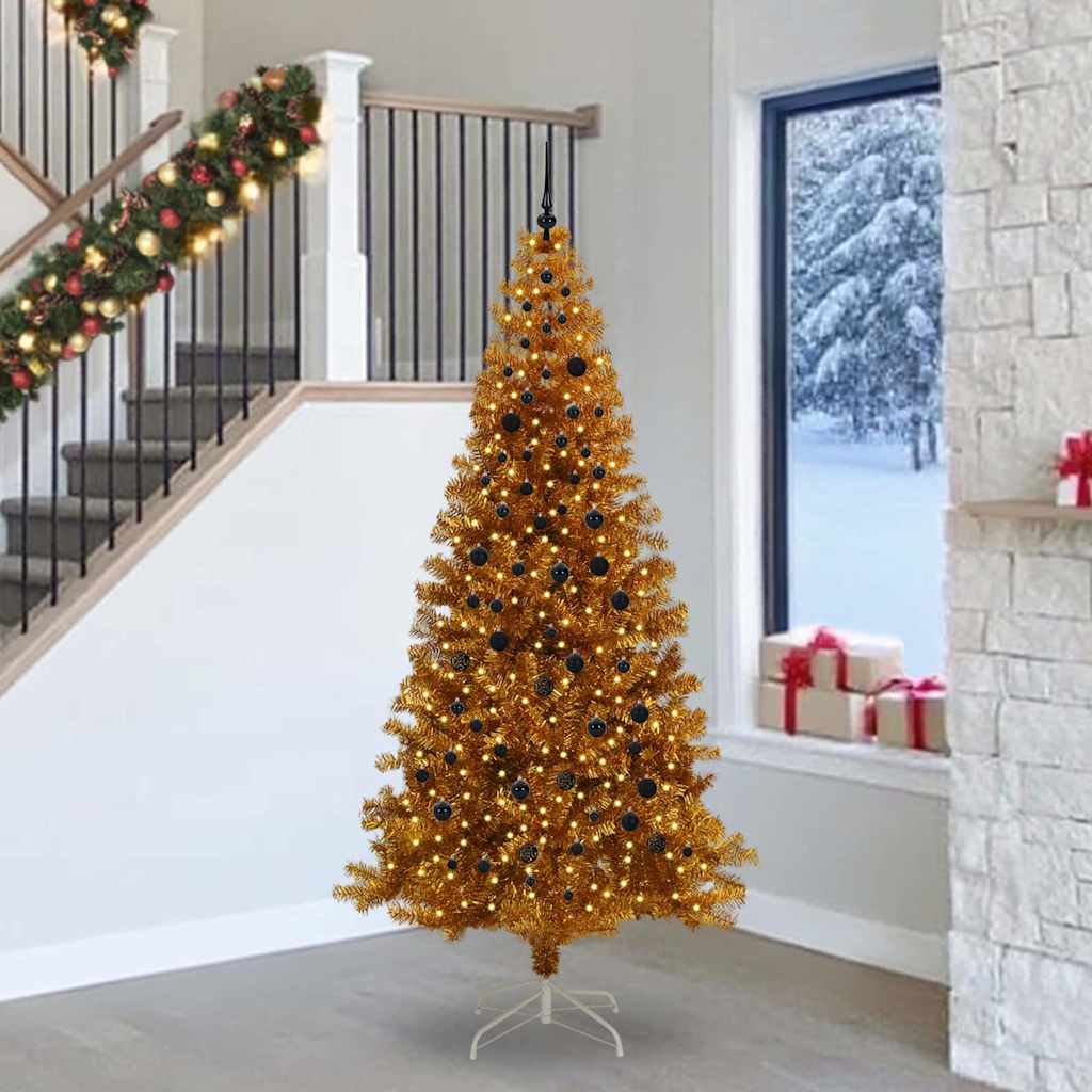 Weihnachtsbaum mit LED-Beleuchtung Gold 240 cm PET und Stahl