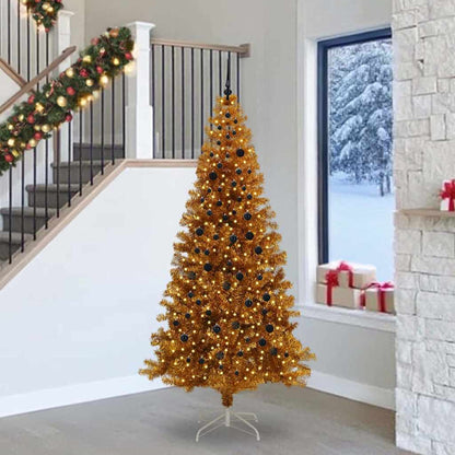 Weihnachtsbaum mit LED-Beleuchtung Gold 240 cm PET und Stahl