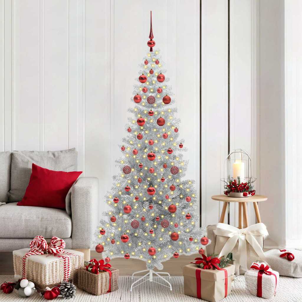 Weihnachtsbaum mit LED-Beleuchtung Silber 180 cm PET und Stahl