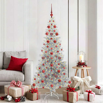 Weihnachtsbaum mit LED-Beleuchtung Silber 180 cm PET und Stahl