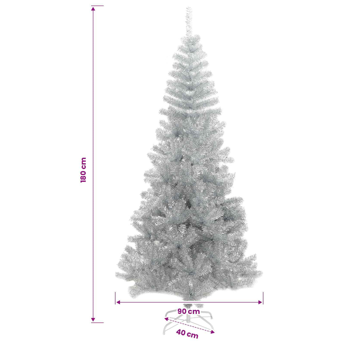 Weihnachtsbaum mit LED-Beleuchtung Silber 180 cm PET und Stahl