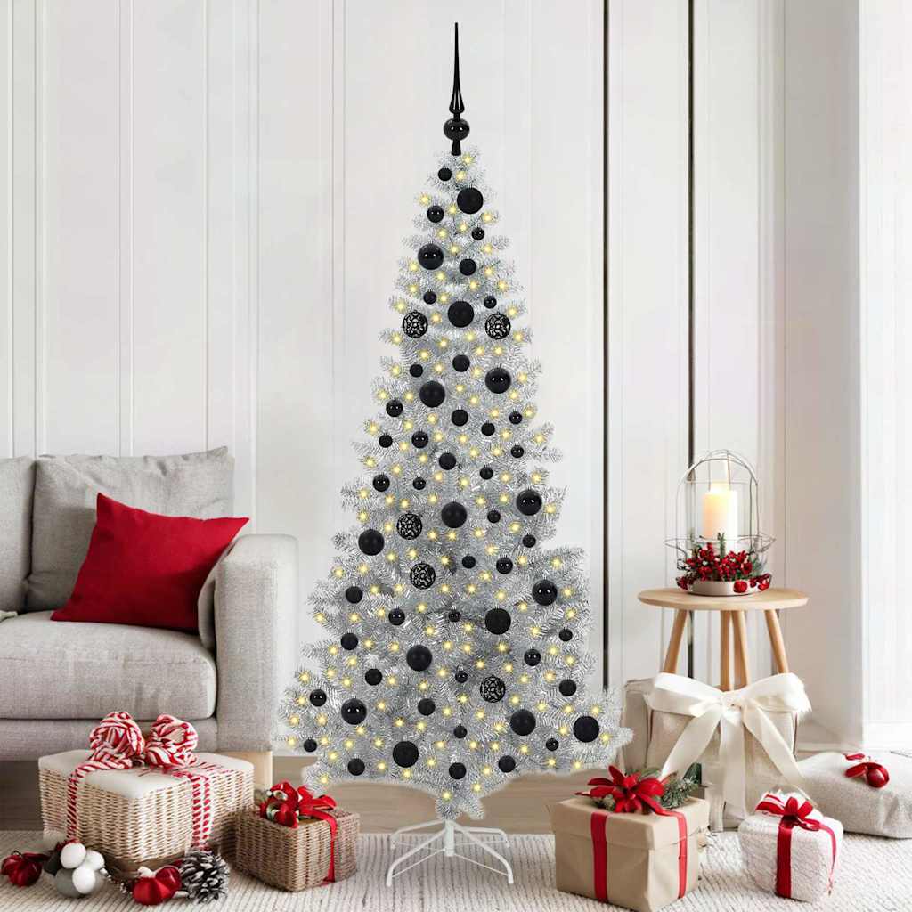 Weihnachtsbaum mit LED-Beleuchtung Silber 180 cm PET und Stahl