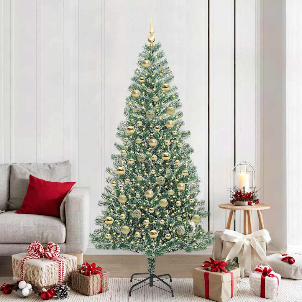 Artificial Christmas Tree Flocked Grün und Weiß 210 cm