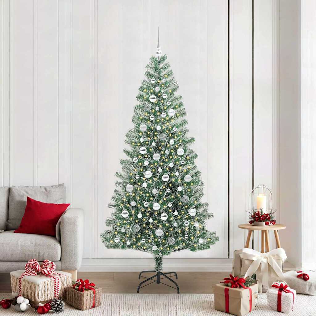 Artificial Christmas Tree Flocked Grün und Weiß 210 cm