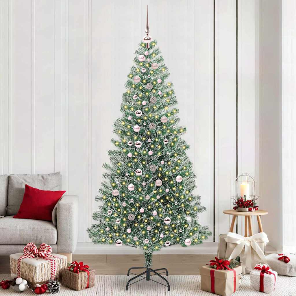 Künstlicher Weihnachtsbaum beschneit mit LED Licht 240 cm