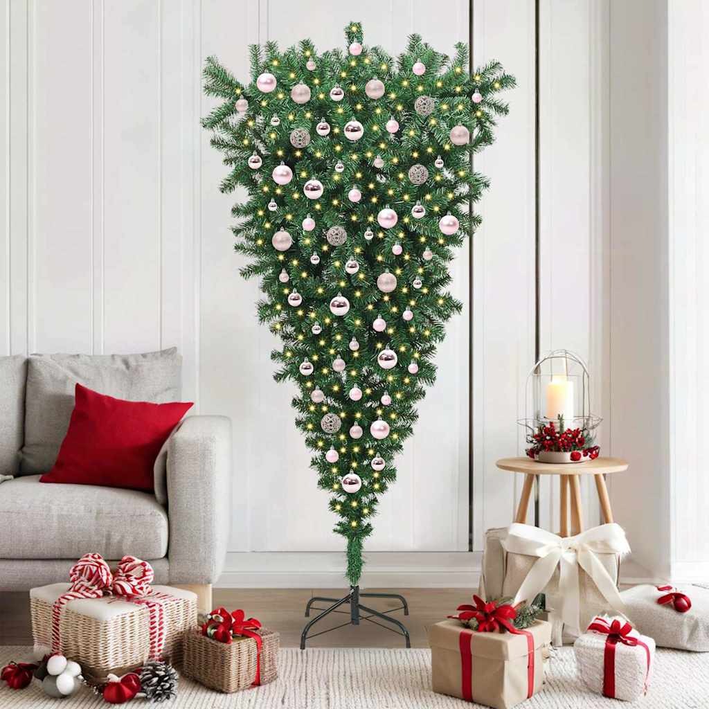 Umgedrehter Kunst Weihnachtsbaum mit Kugelset Grün 180 cm PVC
