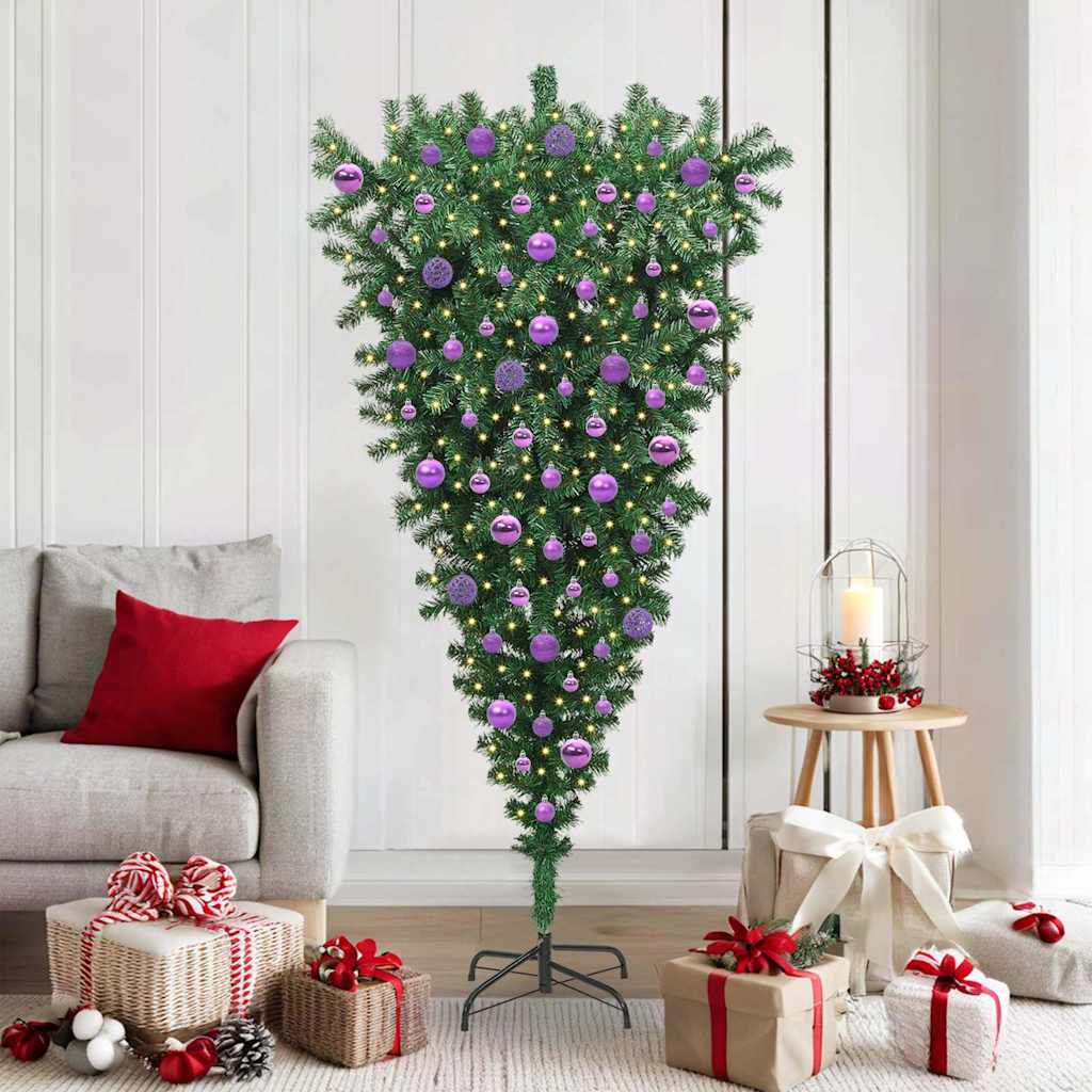 Umgedrehter Kunst Weihnachtsbaum mit Kugelset Grün 180 cm PVC