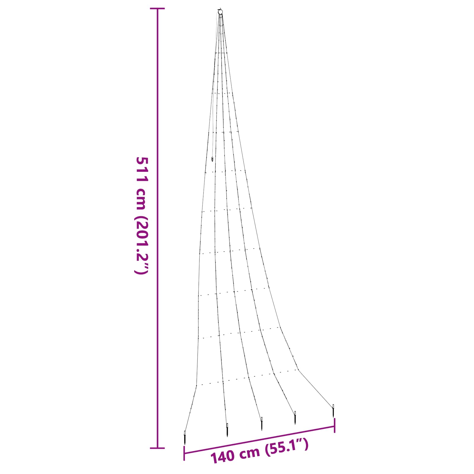 LED Weihnachtsbaum mit Erdspießen Warmes Weiß 511 cm Metall