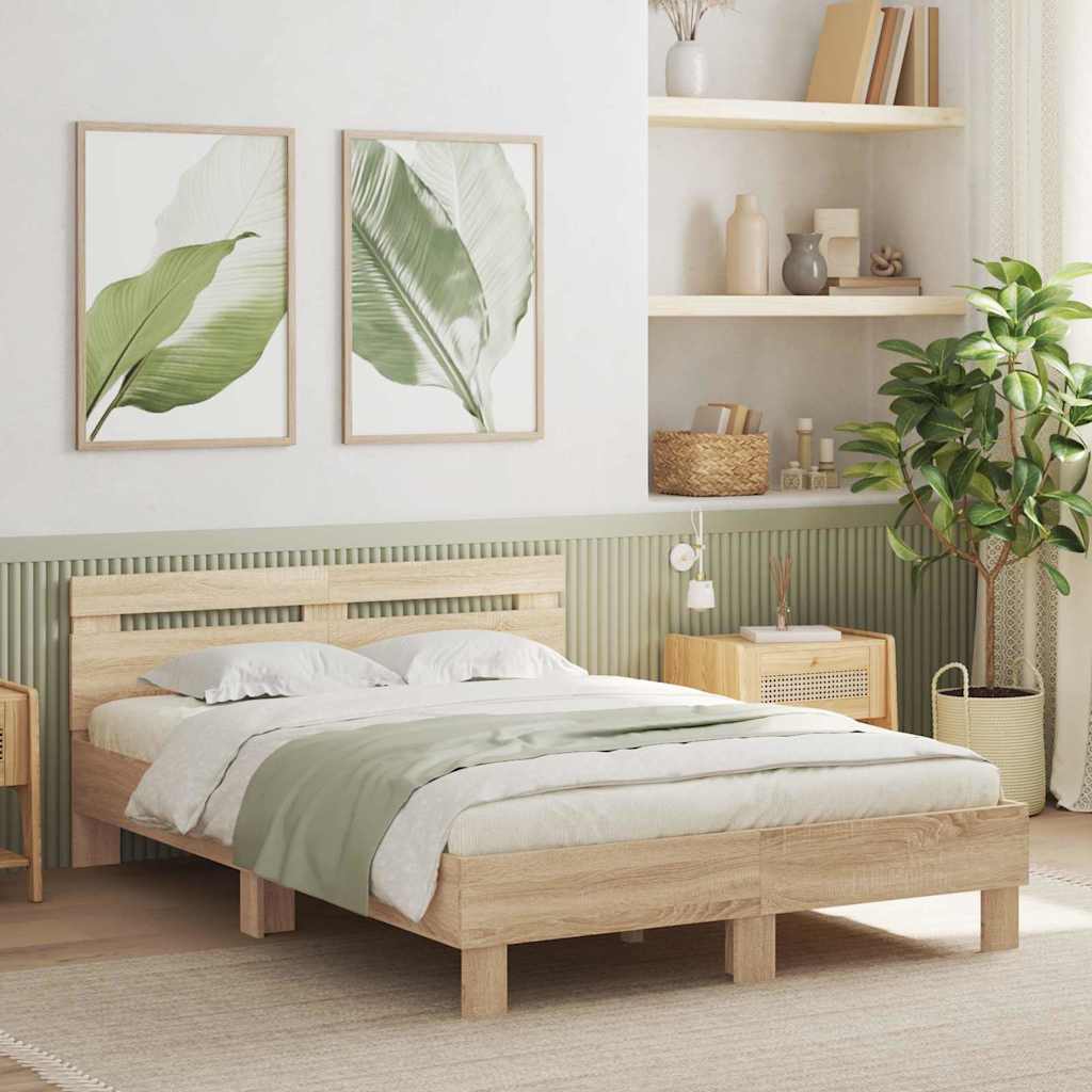 Bettrahmen mit LED Sonoma 137 x 190 cm Holzwerkstoff