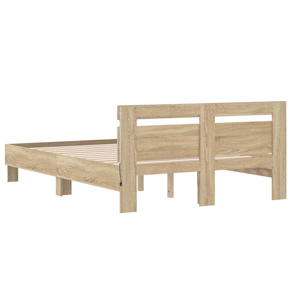 Bettrahmen mit LED Sonoma 137 x 190 cm Holzwerkstoff