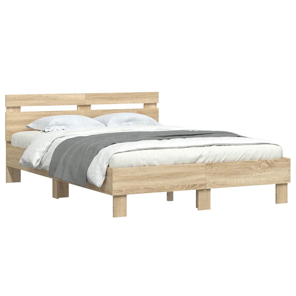 Bettrahmen mit LED Sonoma 137 x 190 cm Holzwerkstoff