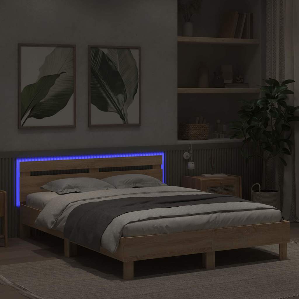Bettrahmen mit LED Sonoma 152 x 203 cm Holzwerkstoff