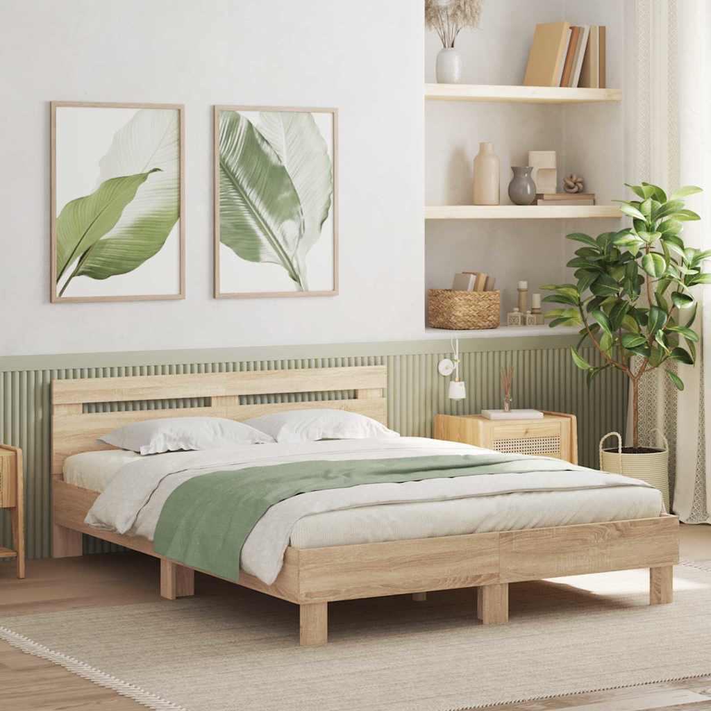 Bettrahmen mit LED Sonoma 152 x 203 cm Holzwerkstoff