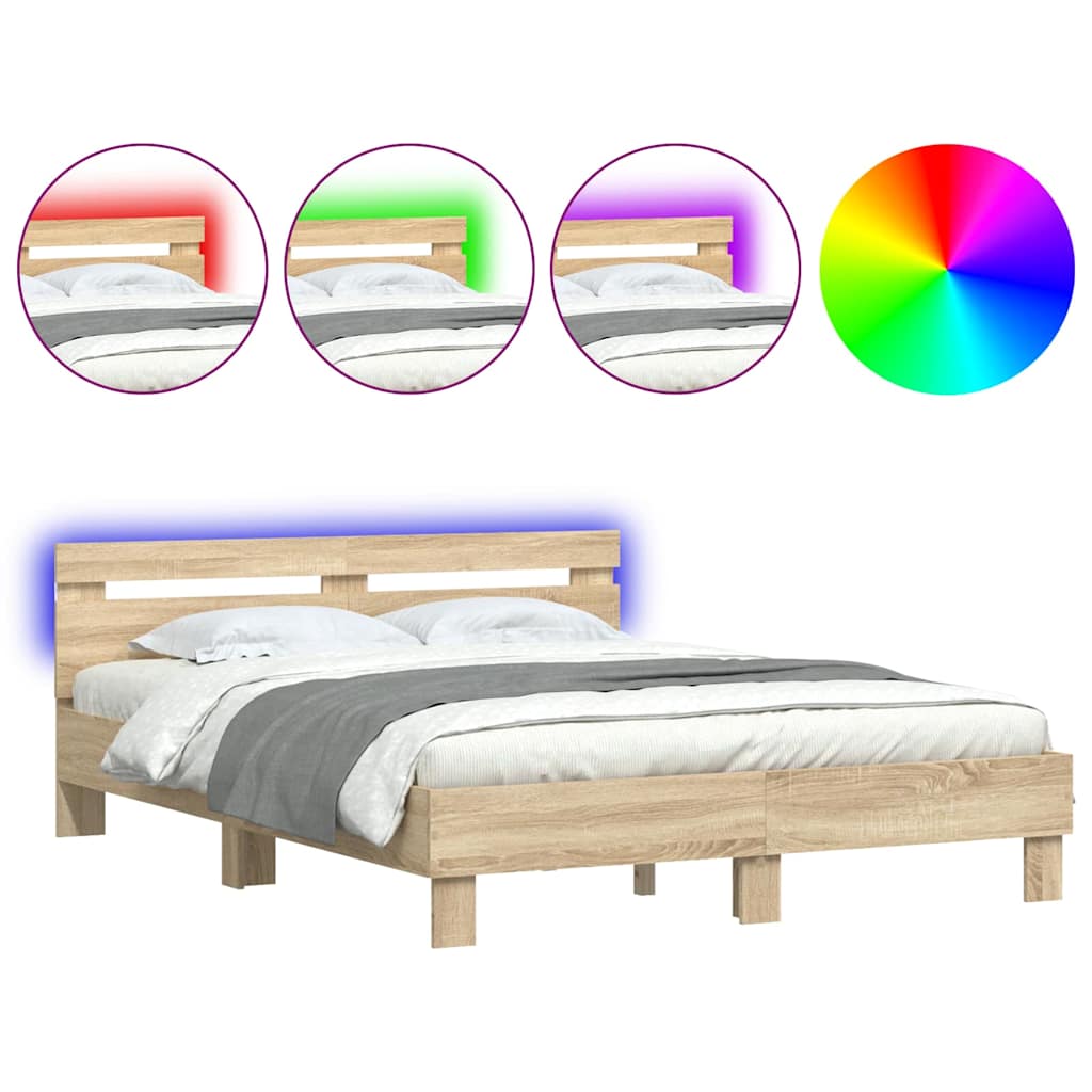 Bettrahmen mit LED Sonoma 152 x 203 cm Holzwerkstoff