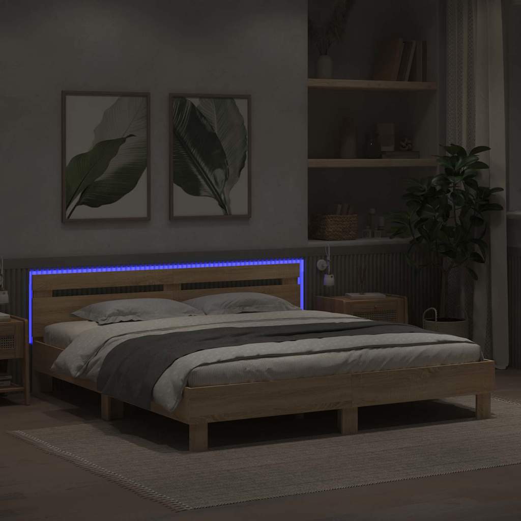 Bettrahmen mit LED Sonoma 193 x 203 cm Holzwerkstoff