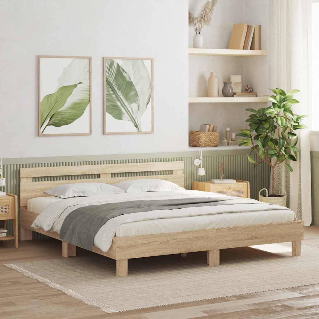 Bettrahmen mit LED Sonoma 193 x 203 cm Holzwerkstoff