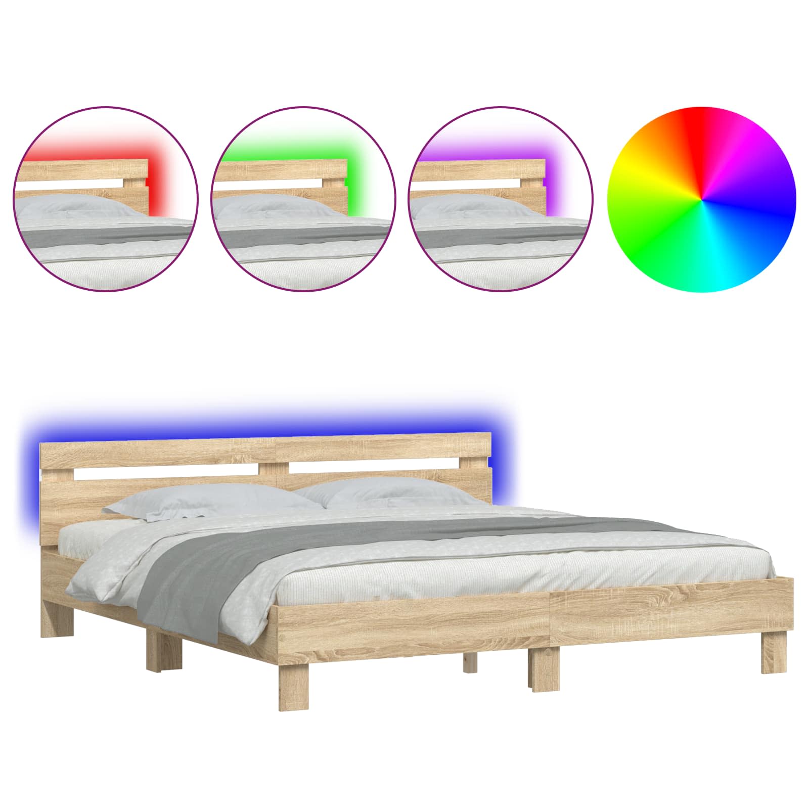 Bettrahmen mit LED Sonoma 193 x 203 cm Holzwerkstoff