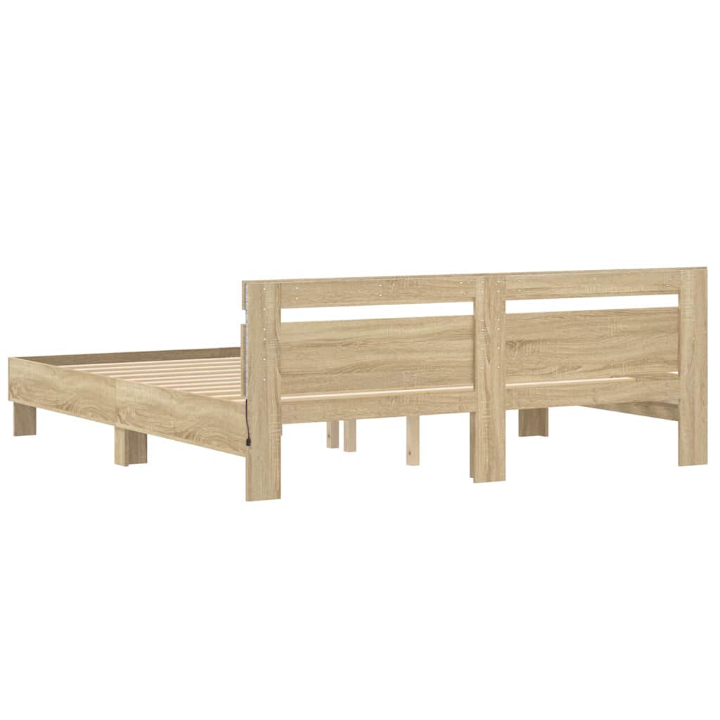 Bettrahmen mit LED Sonoma 193 x 203 cm Holzwerkstoff