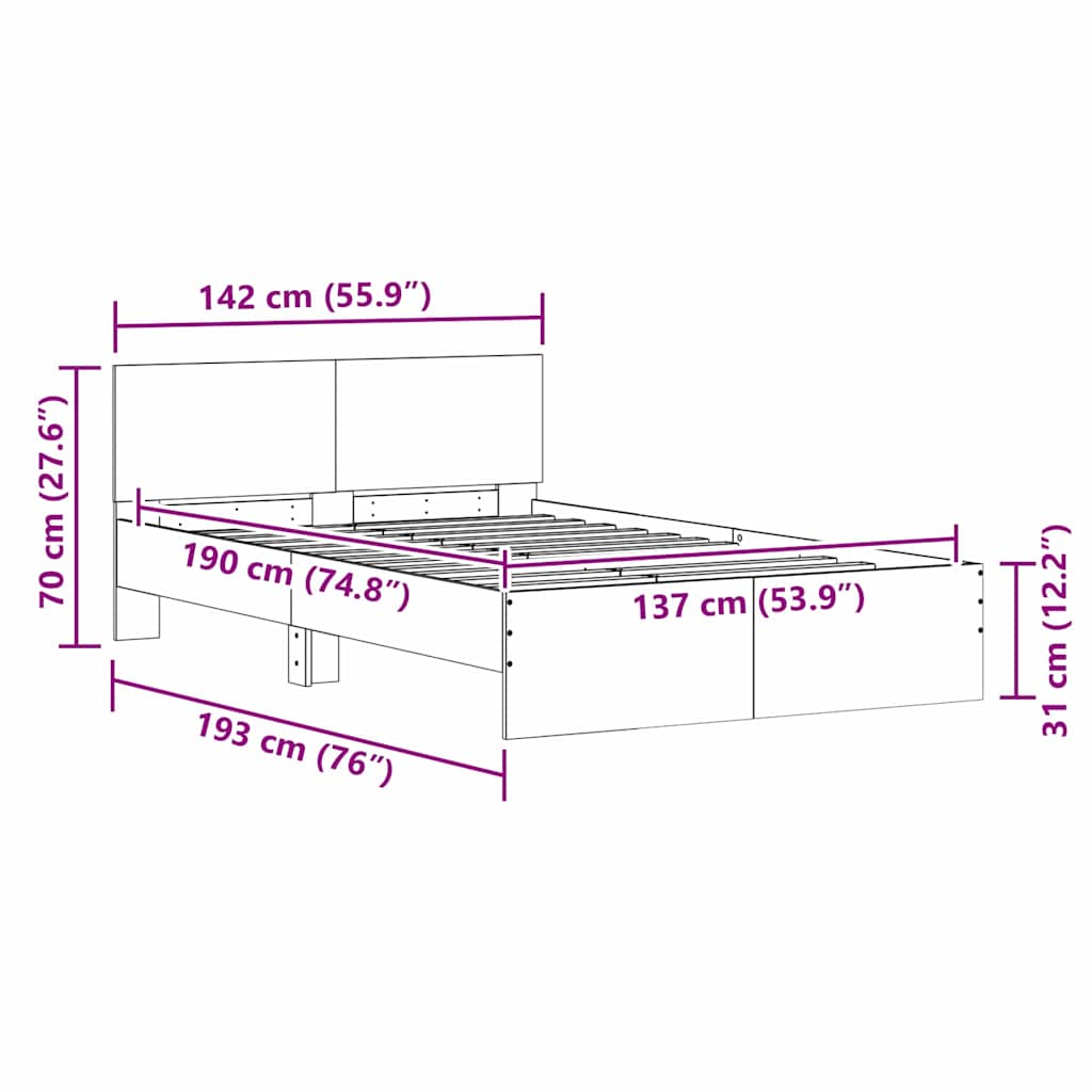 Bettgestell mit Kopfteil Sonoma 137 x 190 cm Holzwerkstoff