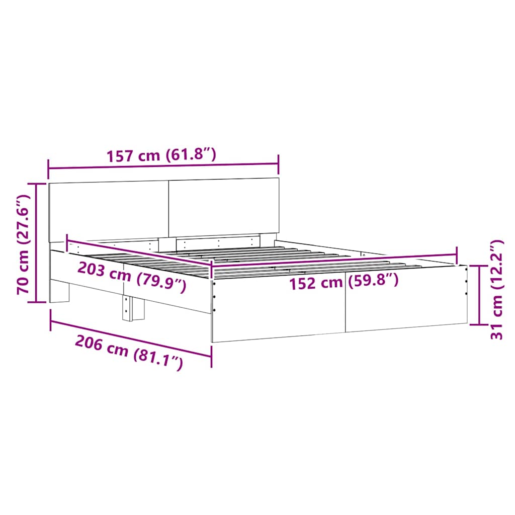 Bettgestell mit Kopfteil Sonoma 152 x 203 cm Holzwerkstoff